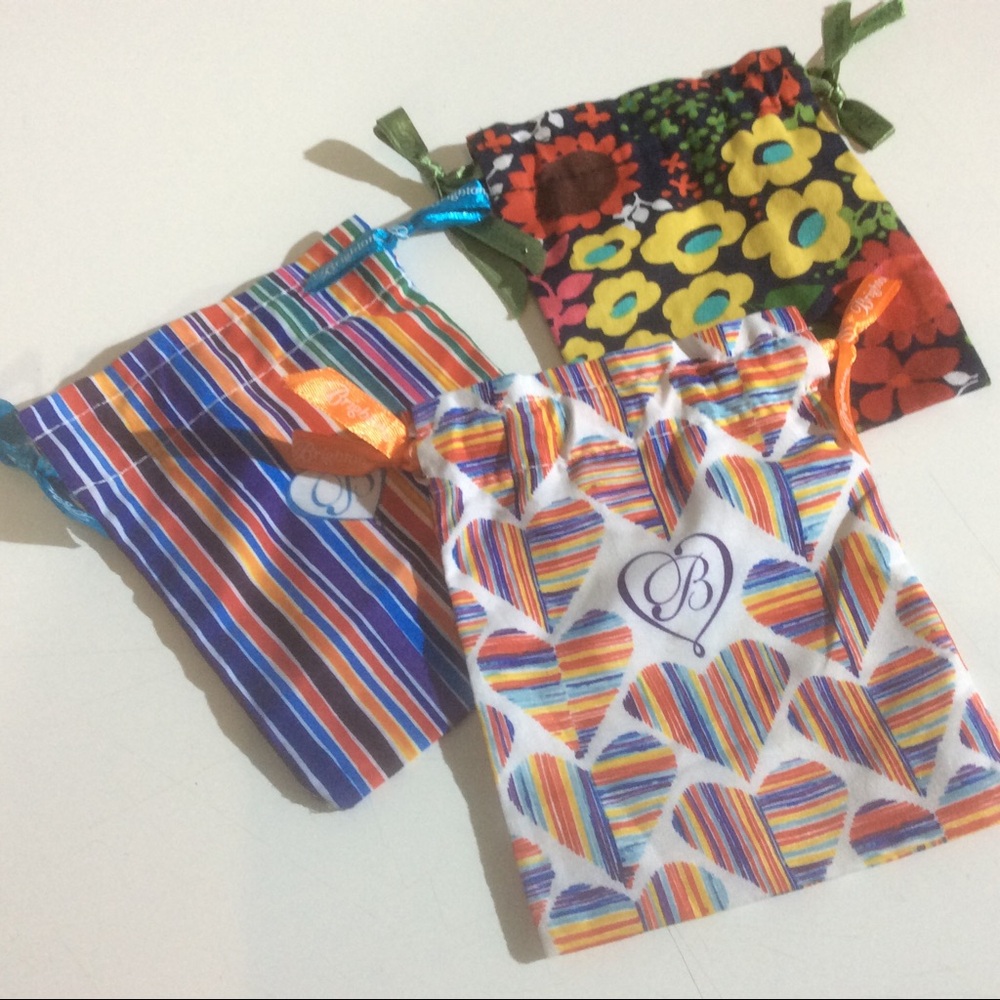 3 BRIGHTON Drawstring Bags Hearts Stripes Floral Jewelry Organizer Storage Pouch